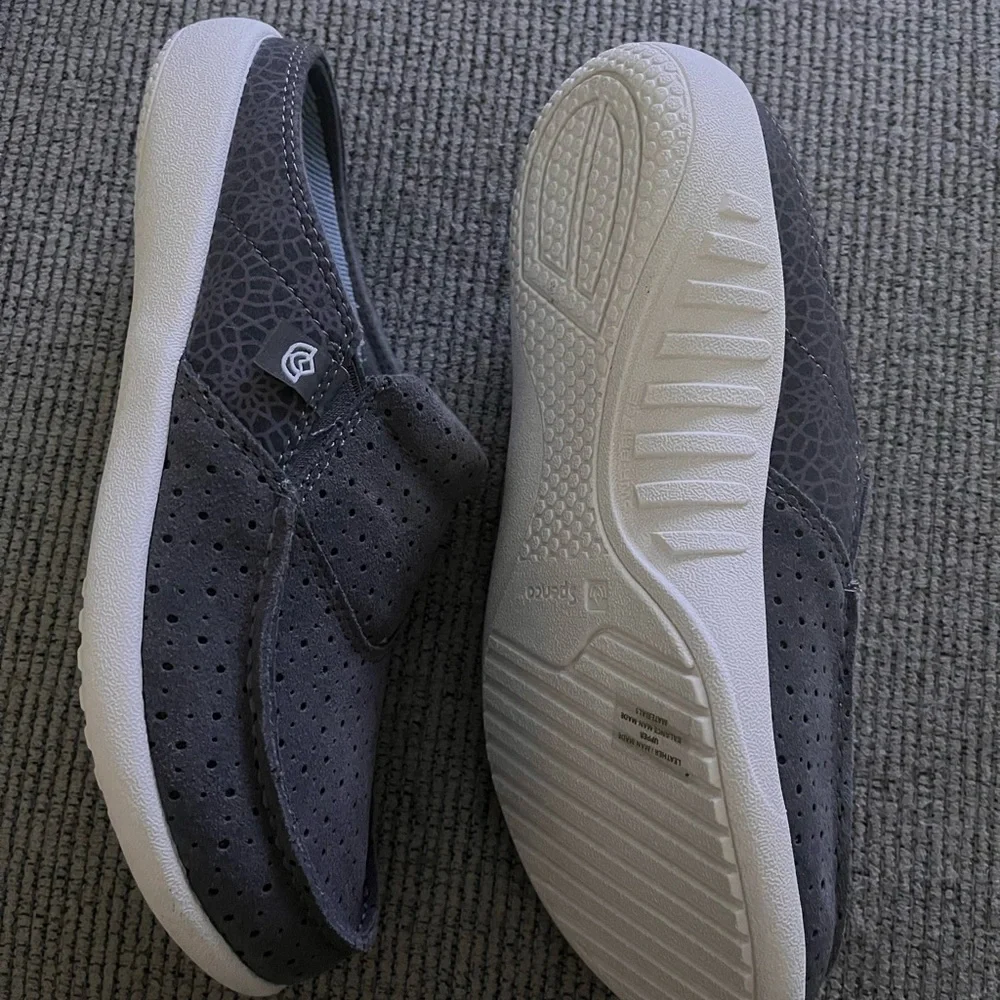 New Spence Siesta Slides Gray Suede Mules 71/2 - Picture 2 of 3